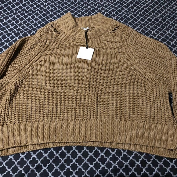 dra Los Angeles Chunky Knit Distressed Crop Crew Neck Sweater Sz Large - Picture 6 of 6